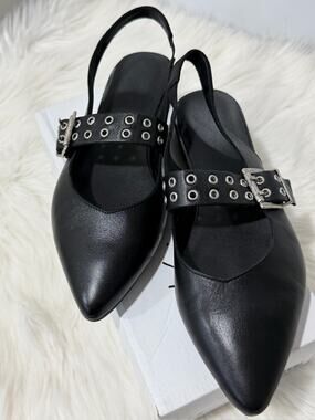 Antonio de Faria Carina Leather Slingback Black Flats | 10